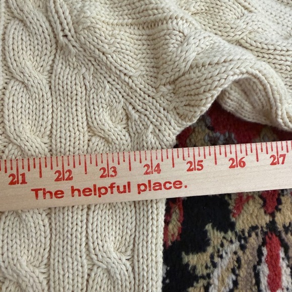 Brooks Brothers Men XL Cable Knit Cricket Sweater Cotton Cream Navy Green Stripe - Picture 7 of 8